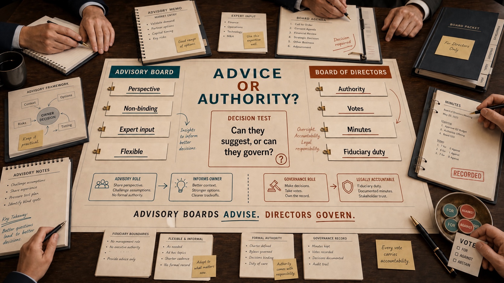 Advisory Board vs Board of Directors comparison dossier.