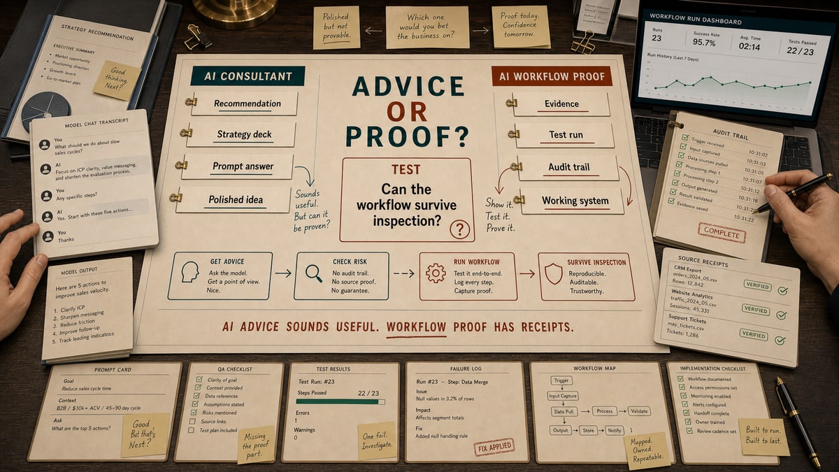 AI Consultant vs AI Workflow Proof comparison dossier.