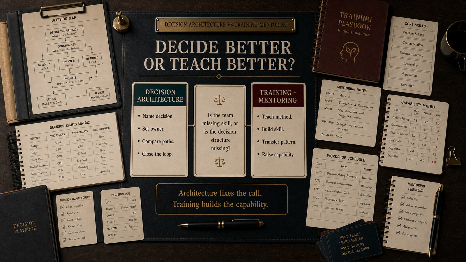 Decision Architecture vs Training Mentoring decision visual