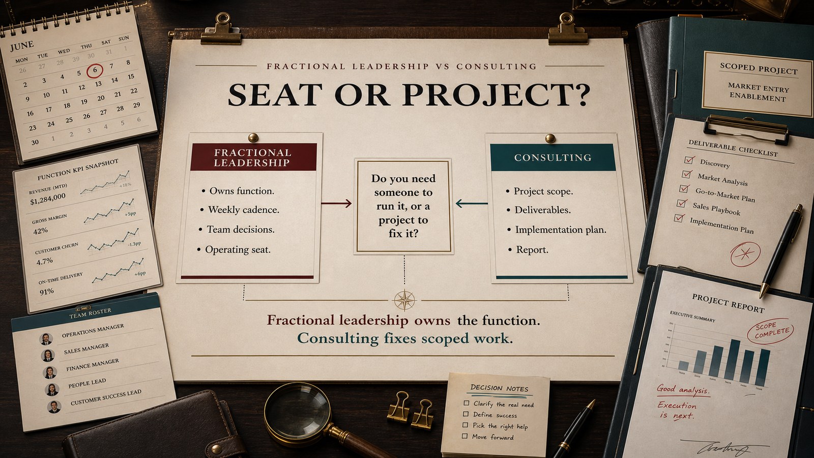 Fractional leadership vs consulting decision visual