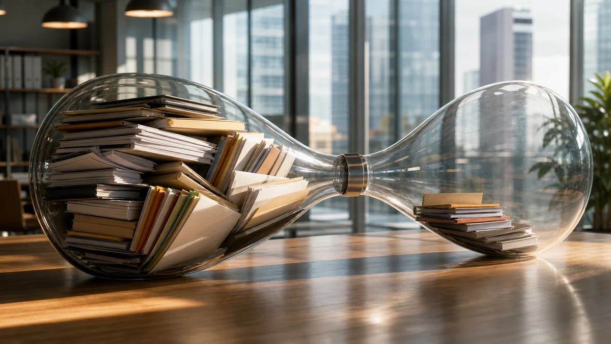 A glass narrow point holding back piles of business requests before they can move forward.