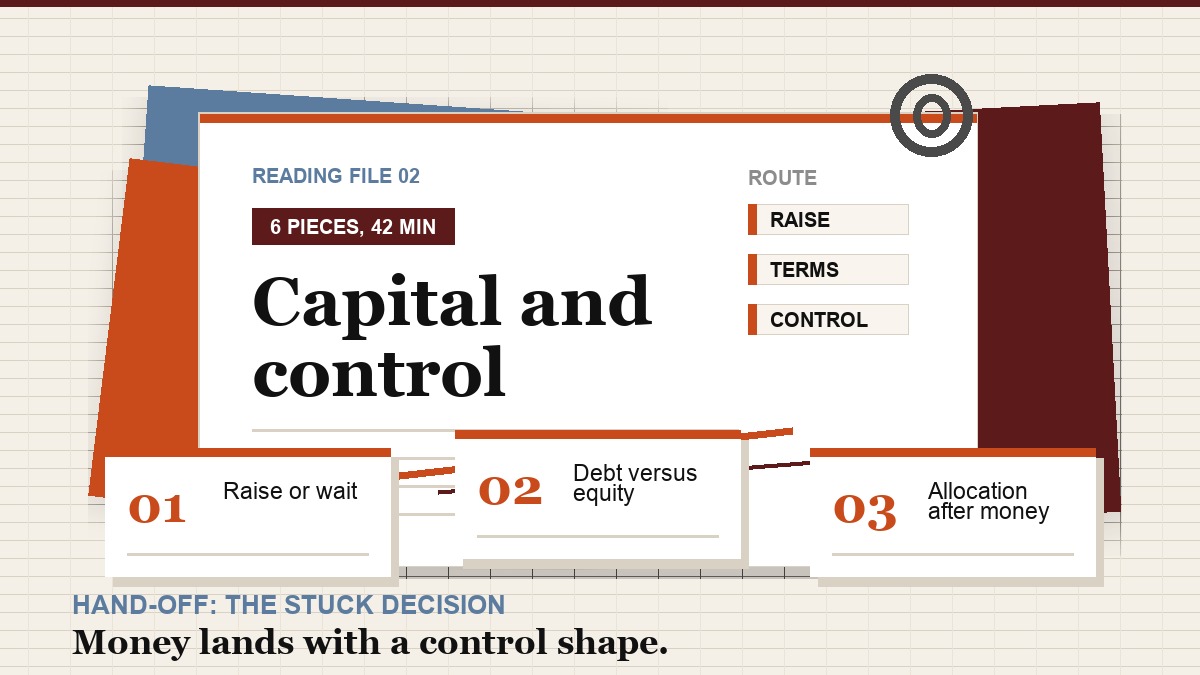 Reading path card for capital and control stakes.